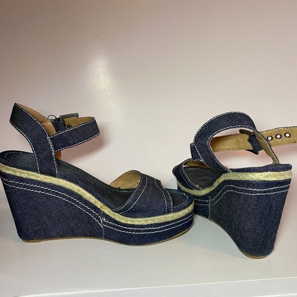 Blue Denim Jeans Platform Shoes Sandals size 7 - Picture 3 of 6